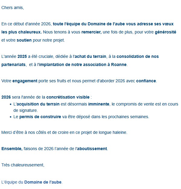 Souhaits pour les meilleurs voeux du Domaine de l'Aube