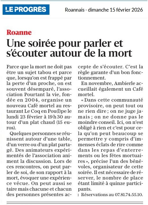 Article du Progrès sur le 19ème café mortel sur Roanne